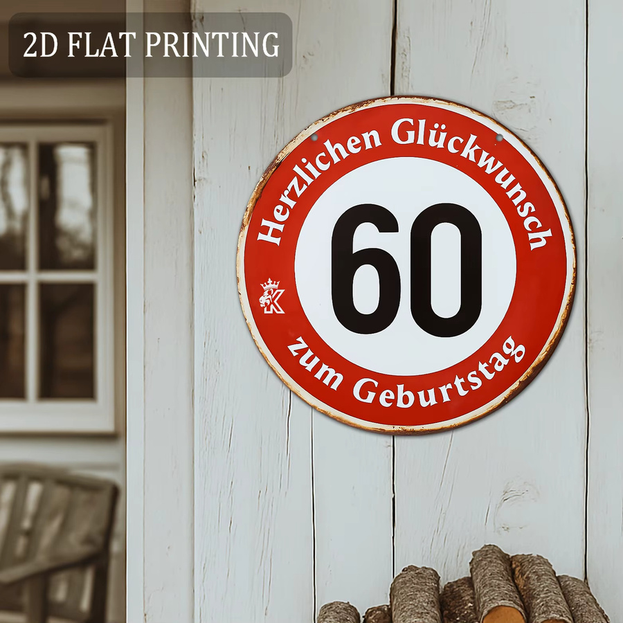 Potdemiel Rundes Aluminium-Metallschild zum 60. Geburtstag in Rot und Weiß, Durchmesser: 20 cm - Bild 6