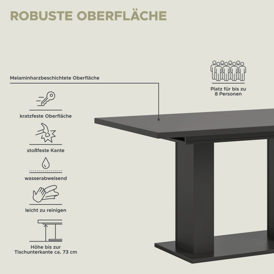 Inn.Furn Esstisch Home-X aus MDF und Metall in Grau, ausziehbar von 150 cm auf 190 cm, modern und rechteckig - Bild 7