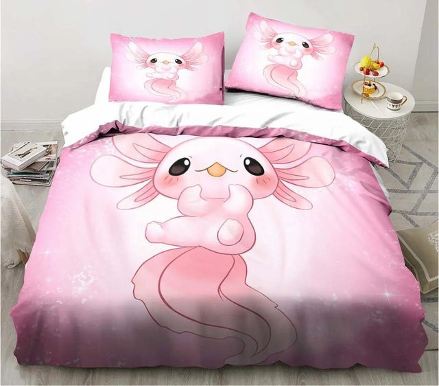 Binchi Outdoor Product 3-teiliges Bettwäscheset mit Axolotl Motiv in Pink, Weihnachten Design, B/H: 140 x 200 cm - Bild 1