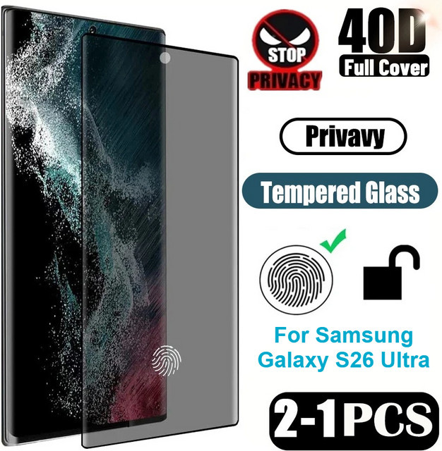 Samsung Sichtschutz Panzerglas aus gehärtetem Glas 9H, transparent, passend für Galaxy S26 Pro S25 Edge S24 S23 FE Plus Ultra S21 Note 20 A57 A37 A17 A07 - Bild 1