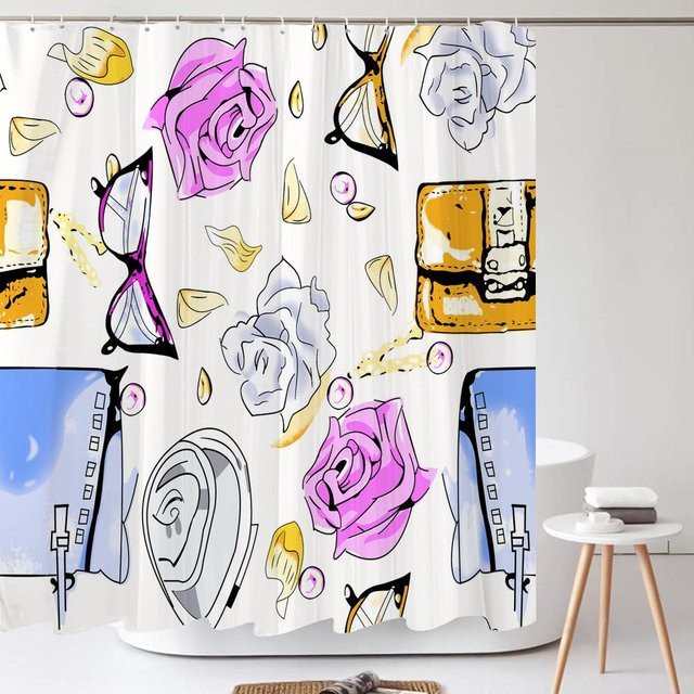 Dunika Chen Duschvorhang mit modernem Mädchen-Motiv in Weiß, wasserdicht und schimmelresistent, aus Polyester, B: 90 cm, H: 180 cm - Bild 1