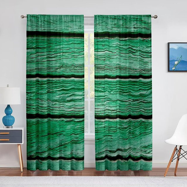 2-teiliges halb-verdunkelndes Vorhangset mit Natur-Motiv in Grün, Polyester, B: 50 cm, H: 130 cm - Bild 1
