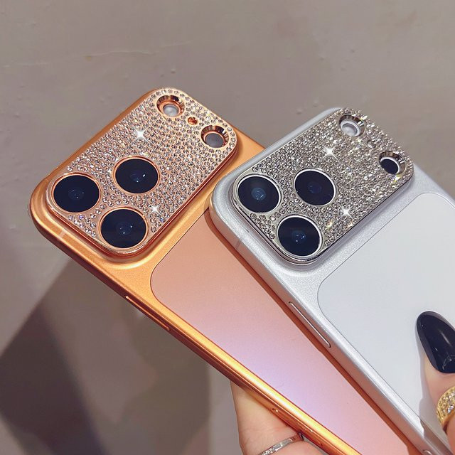 Bling Diamant Kameralinsen-Schutzhülle mit Strass und Glitzer für Apple iPhone 17 Pro, 16, 17, 14, 13 ProMax in Schwarz und Gold - Bild 1