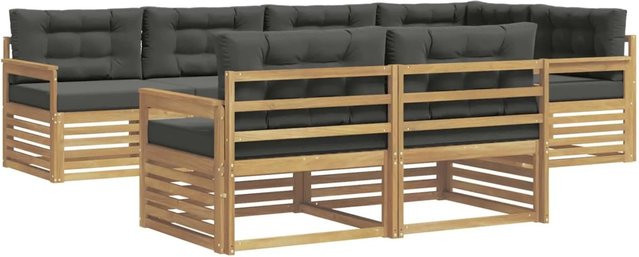 vidaXL Outdoor-Sofagarnitur 7-teilig in L-Form aus Akazienholz mit Polstern in Anthrazit und Weiß - Bild 1