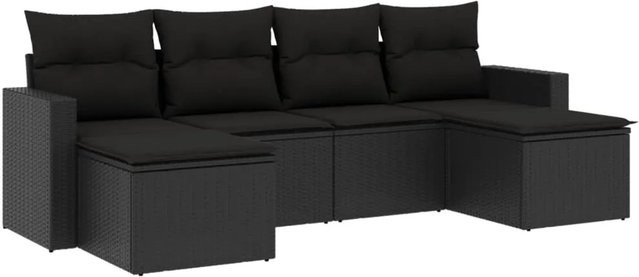 vidaXL 6-tlg Garten-Sofagarnitur in L-Form aus schwarzem PE-Rattan mit Sitzkissen und Rückenkissen - Bild 1