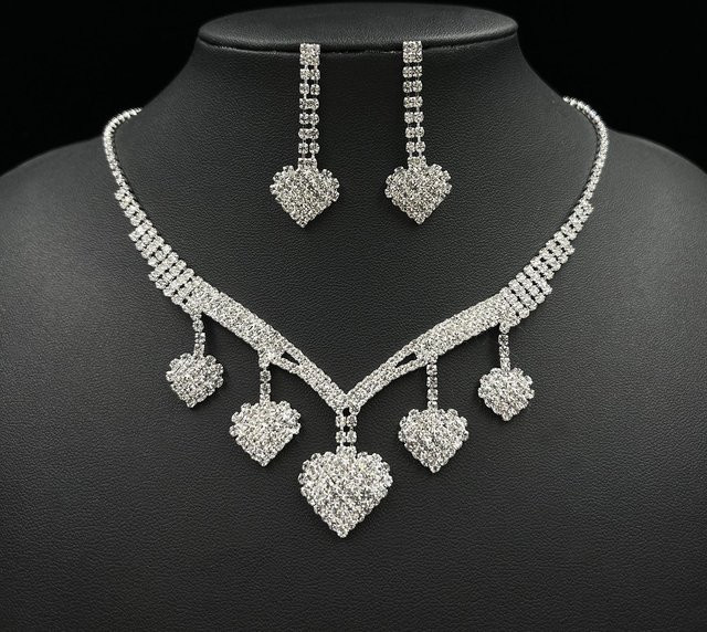 Xiaoxiangfeng Love Bride Schmuck-Set, Halskette und Ohrringe, Kupfer, Schwarz, Zirkonia, Damen - Bild 1