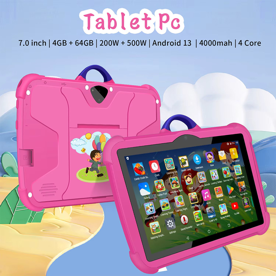 BDF Kinder Tablet mit 7 Zoll Display, Android 13, 5G, WiFi und Bluetooth, 4 GB RAM, 64 GB ROM, Dual Kameras, Farben: Blau oder Pink - Bild 2