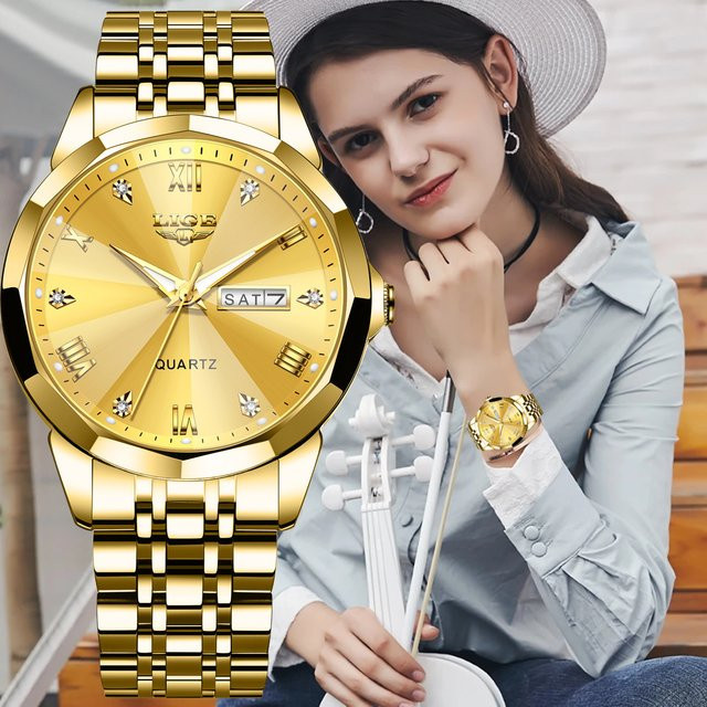 LIGE Armbanduhr Quarz, Edelstahl, Gold, Bicolor, Damen - Bild 1