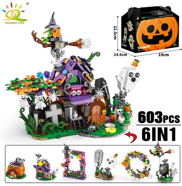 Wucifang Bags Halloween Bausteine Kürbis Geisterhaus Zugwaggon, ab 6 Jahren - Bild 1