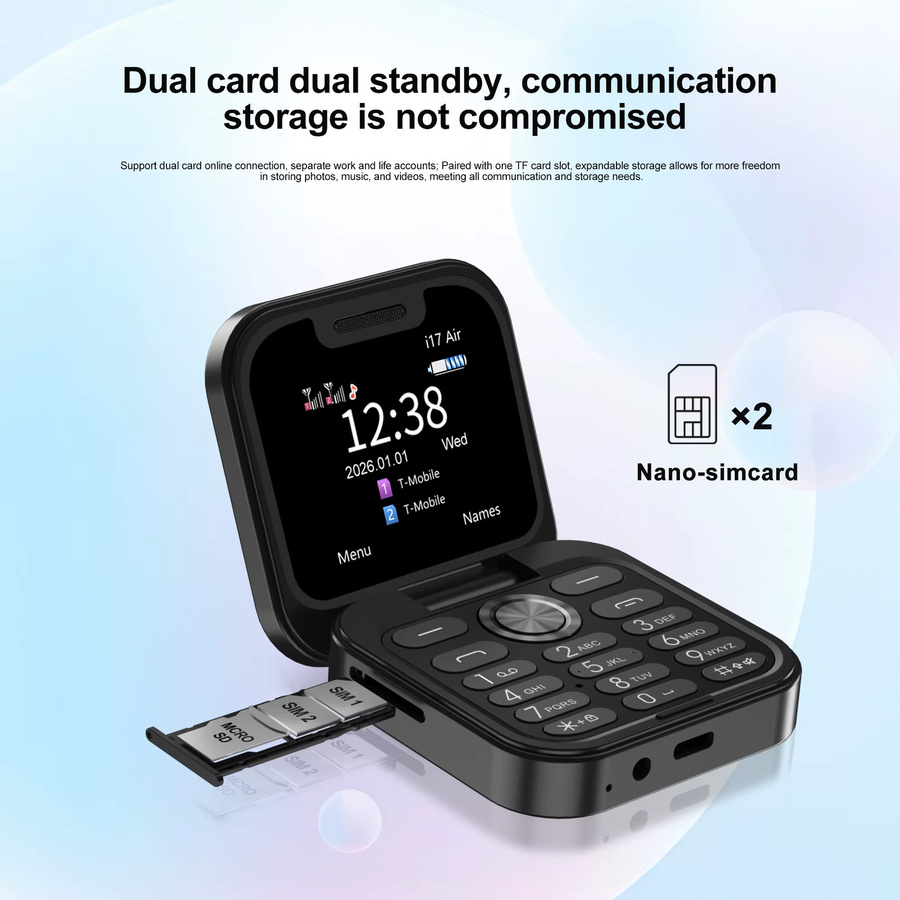 SERVO i17 Air Mini faltbares Mobiltelefon in Black mit Dual-SIM, FM Radio und MP4-Player - Bild 2