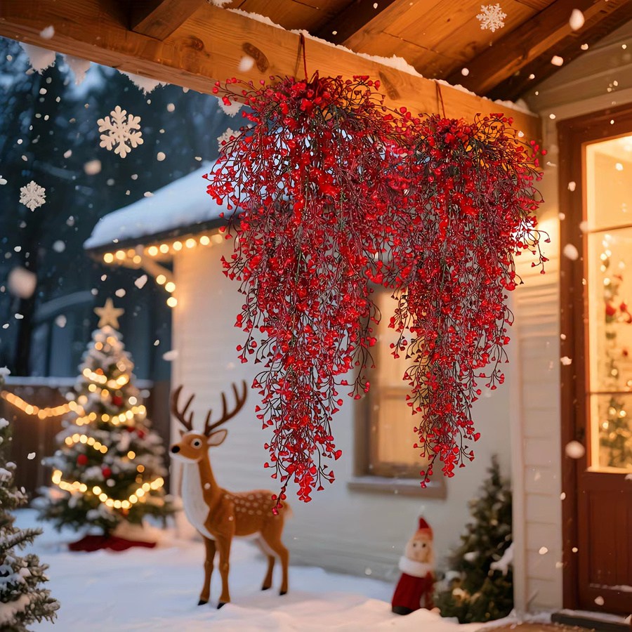 DUTRIEUX 3-teilige weihnachtliche Girlande mit roten Beeren und Blättern, UV-beständige künstliche Beerenrebe zum Aufhängen für drinnen und draußen, Rot und Gelb - Bild 2