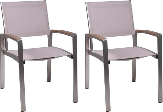 DELUKE Gartenstuhl HANNA 2er Set Champagner Grau, wetterfeste Stapelstühle aus Aluminium und Textilene mit Armlehnen - Bild 1