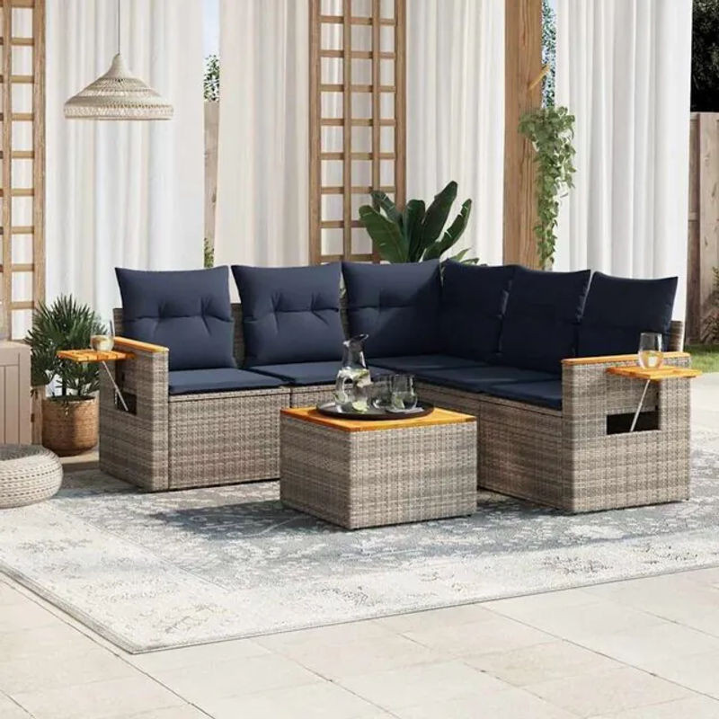 6-teilige moderne Garten-Sofagarnitur aus Poly-Rattan mit Kissen in Grau von vidaxl - Bild 1