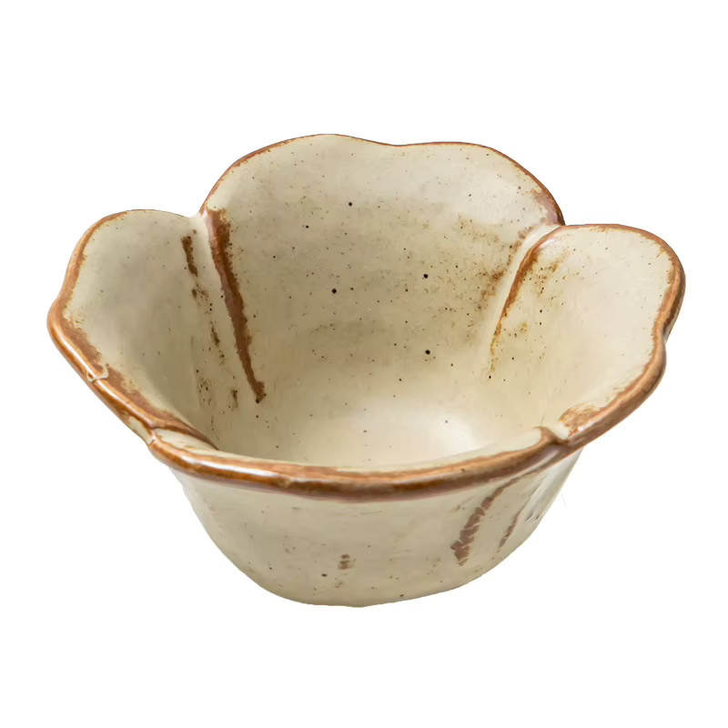 Handgekneidetes Steinzeug Soßenschale in Beige mit floralem Design für Gewürze und Desserts - Bild 4
