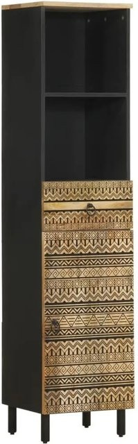 vidaXL Badschrank aus Massivholz Mango in Schwarz mit Blumenmuster im Retro-Stil, B/T/H: 38 x 33,5 x 160 cm - Bild 1
