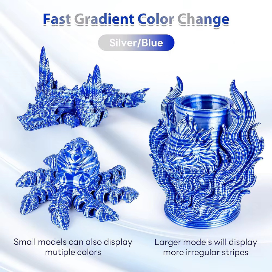 3D Maliang Twist Farbwechsel Filament Seide PLA 1,75 mm, mehrfarbig Silber Blau, glänzend für FDM 3D-Drucker - Bild 4