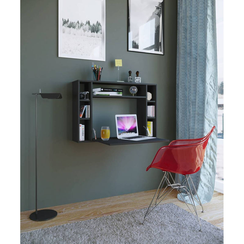 Wandschreibtisch Wandila VCM Möbel schwarz mit ausklappbarer Tischplatte und 7 Fächern für dein Home Office, B: 90 cm, H: 60 cm, T: 20/67 cm - Bild 3