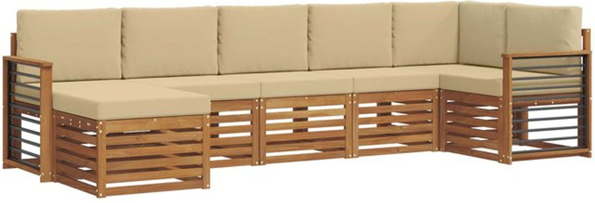vidaXL Ecksofa Set aus Massivholz Akazie in Natur und Beige mit 7 Teilen - Bild 1
