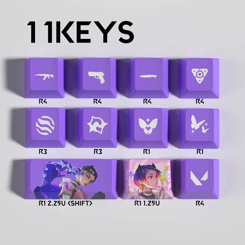 TOYOLEE Valorant Gaming-Tastenkappen Set mit 11 PBT OEM Keycaps für mechanische Tastaturen – Charakter-Designs Clove, Jett, Reyna, Omen, Sage und Viper - Bild 2