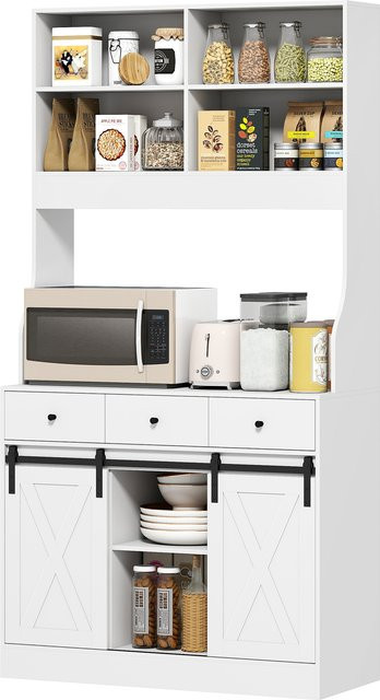 HOMCOM Küchenschrank als Hochschrank und Buffetschrank mit Schiebetüren, 3 Schubladen und verstellbaren Regalen, Weiß, B/T/H: 93,5 x 40 x 180 cm - Bild 1