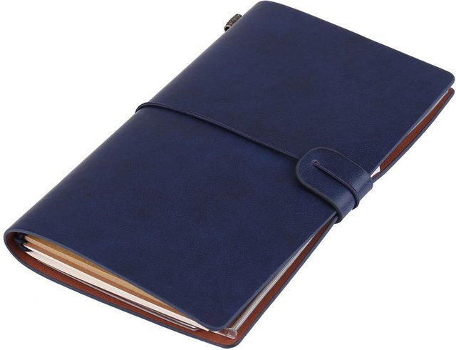 Personalisierbares Igeteck Reisetagebuch aus PU-Leder mit Hardcover und elastischem Verschluss, Dunkelblau - Bild 1