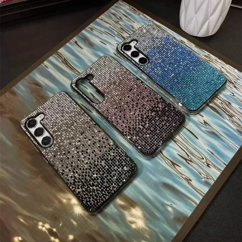 Luxuriöse Farbverlauf Handyhülle mit Volldiamant-Effekt für Samsung Galaxy S24 S25 S23 Ultra S21 S22 Plus Note 20 in Multicolour und Purple, glänzende und stoßfeste PC-Abdeckung - Bild 4