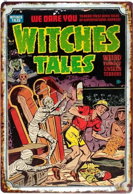 Weird Witches Tales 1930er-Jahre-Comic-Cover Metallblechschild von Potdemiel als Horror-Wanddekoration in Mehrfarbig - Bild 1