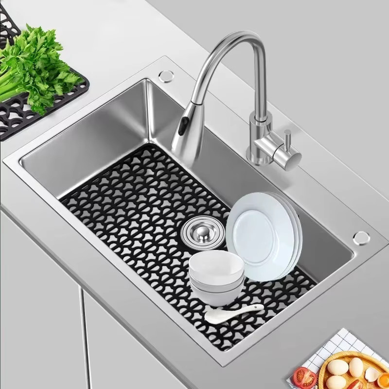MZXM Hitzebeständige Spülbecken-Schutzunterlage aus Silikon in Schwarz mit Abfluss für Küchenspülbecken - Bild 2