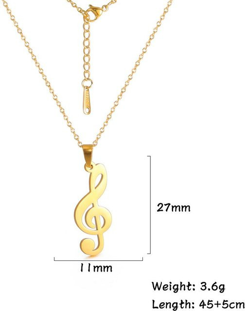 Halskette Musik Gitarre Anhänger, Edelstahl, Gold, Damen Herren, 45-50cm - Bild 1