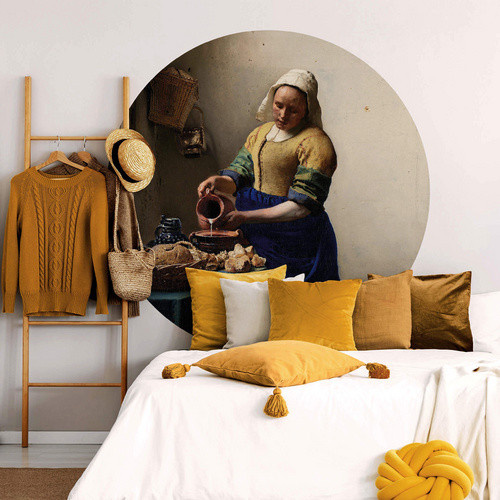 K&L Wall Art Runde Vliestapete Vermeer Kunst Milchkrug Gemälde mehrfarbig matt B/H: 236 x 236 cm - Bild 2
