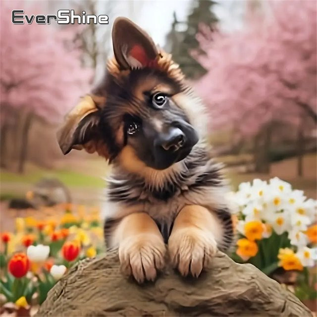 EverShine DIY Diamantstickerei Set Hund mit Blumenmuster für Erwachsene in Multicolour, Tischmodell 20 x 20 cm - Bild 1