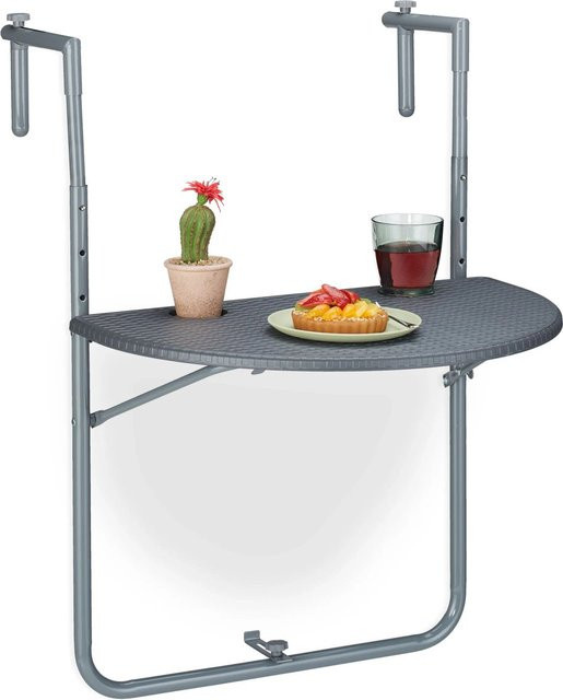 Relaxdays Balkonhängetisch aus Stahl in Grau mit Rattanmuster, klappbar und höhenverstellbar, B/T/H: 59,5 x 63 x 73 cm - Bild 1