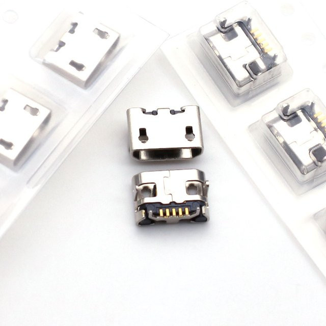 100 Stück Micro USB 5-Pin Weibliche Buchsen, Flacher Anschluss in Silber - Bild 1