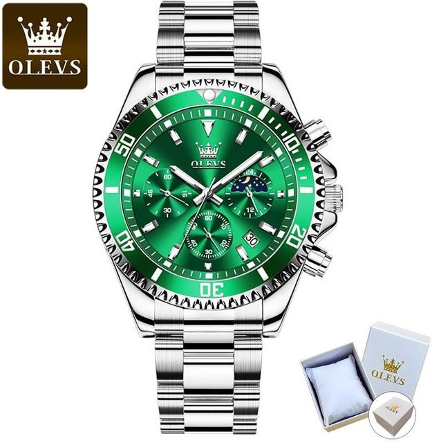 OLEVS Chronograph, Edelstahl, Quarz, Grün, 42,5 mm, Herren - Bild 1