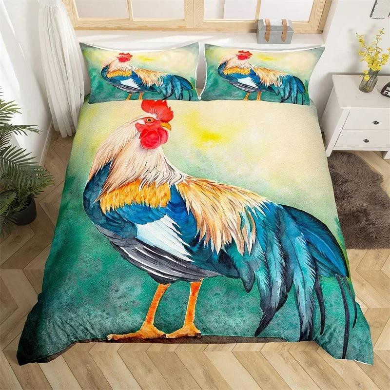 Binchi Bettwäsche-Set mit Hühner-Motiv aus Mikrofaser, 2-teilig, Mehrfarbig, Landhausstil - Bild 1