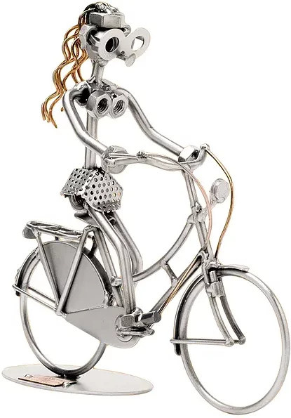 Hinz und Kunst Schraubenmännchen Frau auf Hollandrad in Silber aus Metall - Bild 1