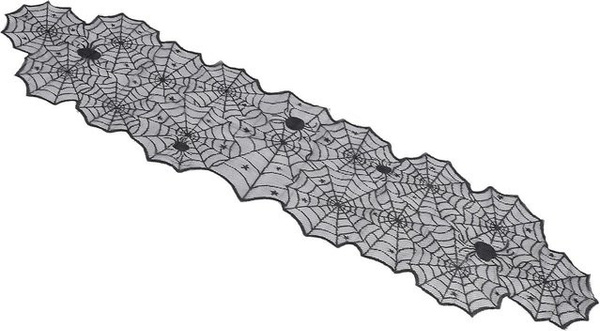 Koogeelife Spinnennetz Tischläufer aus Polyester für Halloween Dekoration in Schwarz und Grau