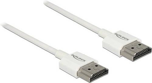 Delock HDMI Anschlusskabel in Weiß mit vergoldeten Steckkontakten, 4K UHD, Länge: 0,25 m - Bild 1
