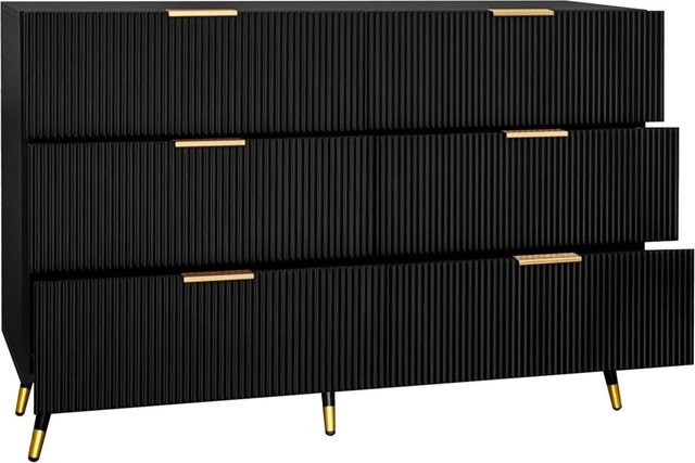 okwish Sideboard Modern mit Schubladen in Schwarz und Gold, B/H/T: 120 x 77 x 40 cm - Bild 1