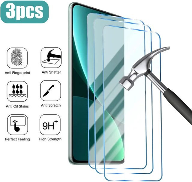 3er-Set Panzerglas Displayschutz für Xiaomi Mi 12T 11T 10T Pro Lite 5G 9T A3 A2 11 10 9 8 NE, transparent - Bild 1