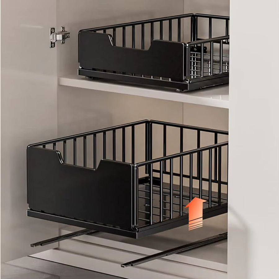 Garvee Metall Auszugsschrank-Organizer Schwarz, Ausziehbare Schublade für Küchen- und Badezimmerschränke, B/T/H: 40,0 x 30,0 x 11,0 cm - Bild 4