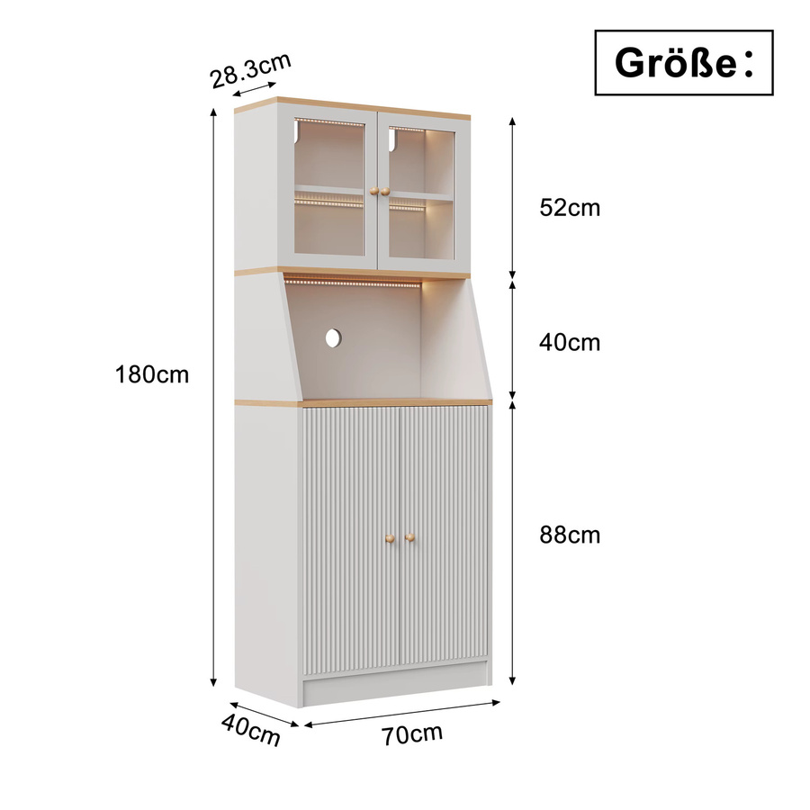 Simurq Küchenschrank in Weiß mit Arbeitsplatte, Glastüren und offenen Regalfächern für Küche, Wohnzimmer oder Esszimmer - Bild 3