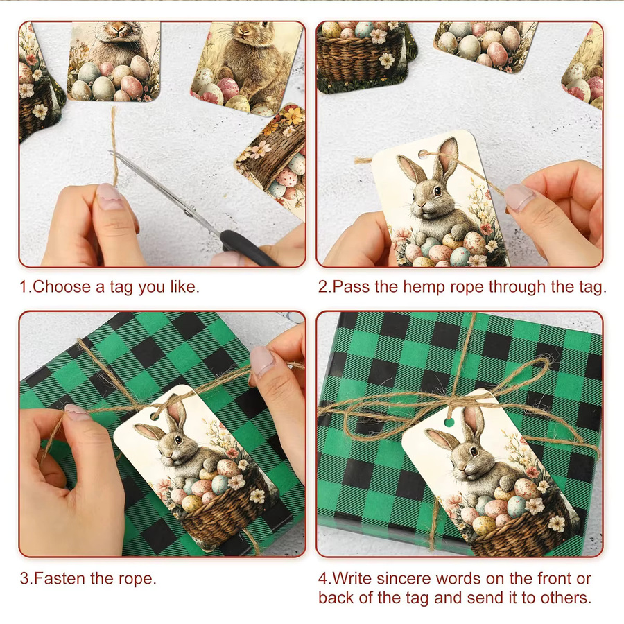 50 Stück Osterhasen-Geschenkanhänger aus Papier mit Hanfseil in Multicolor für deine Geschenkverpackungen und Osterdeko - Bild 5