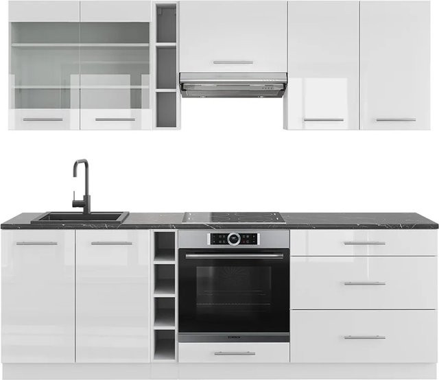 Vicco Fame-Line Küchenzeile Weiß Hochglanz und Anthrazit, Breite: 235 cm - Bild 1