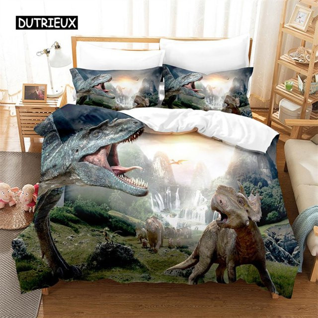 Dinosaurier Bettwäsche Set aus Mikrofaser mit 3D-Tierprint für Kinder und Jugendliche, Multicolor, Breite: 210 cm - Bild 1