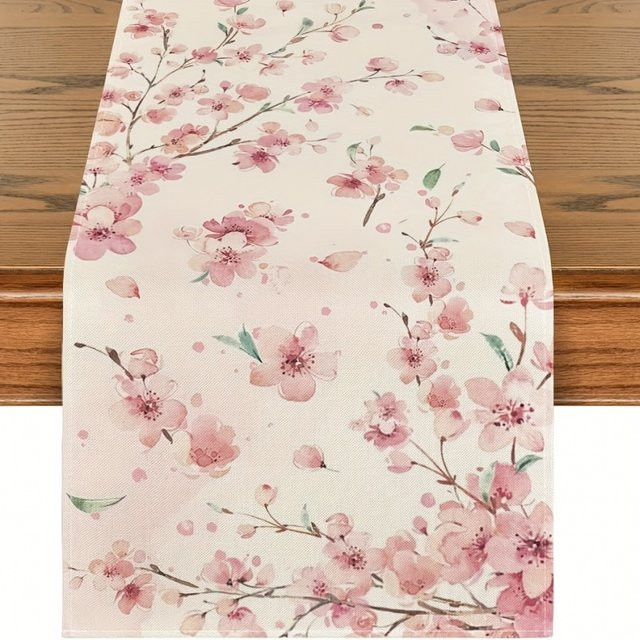 VIKAMA Tischläufer mit floralem Kirschblüten-Design für Frühling und Sommer, Rechteckig, Breite: 33 cm, Tiefe: 90 cm - Bild 1