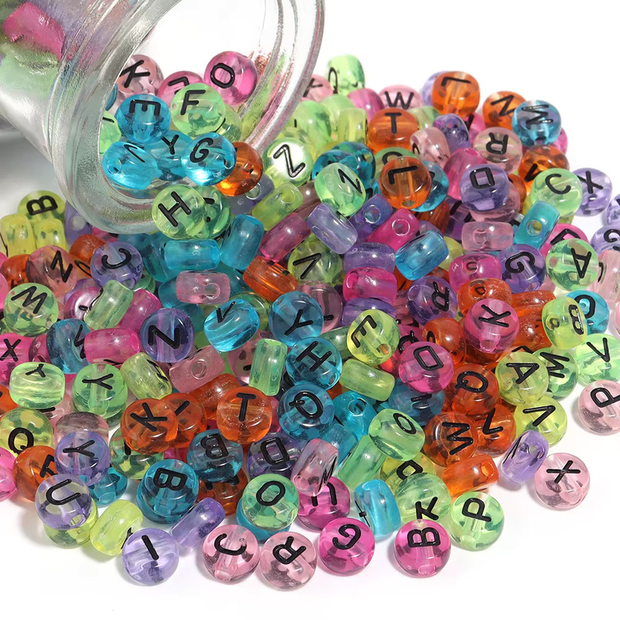 Lingsai Buchstaben Perlen Acryl, Transparent, Rund, 7 x 7 mm, Unisex - Bild 3
