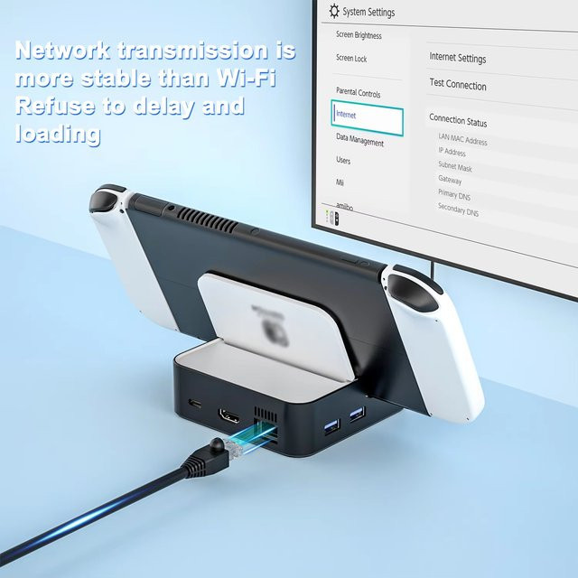 RGEEK TV-Dockingstation für Nintendo Switch OLED, schwarze Ladestation mit USB-C, HDMI und RJ45 für 4K UHD Videokonvertierung - Bild 1