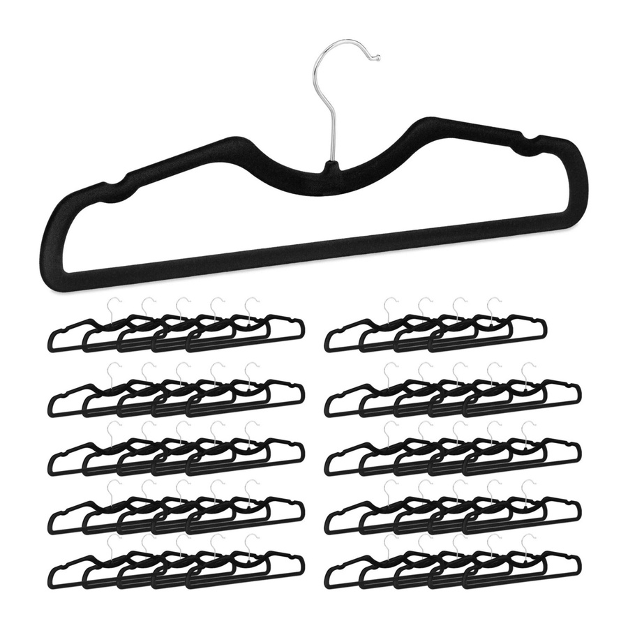 Relaxdays Kleiderbügel Set aus Samt in Schwarz, rutschfest mit Bügel und Kerben, B/H/T: 42,5 x 15 x 0,5 cm - Bild 2