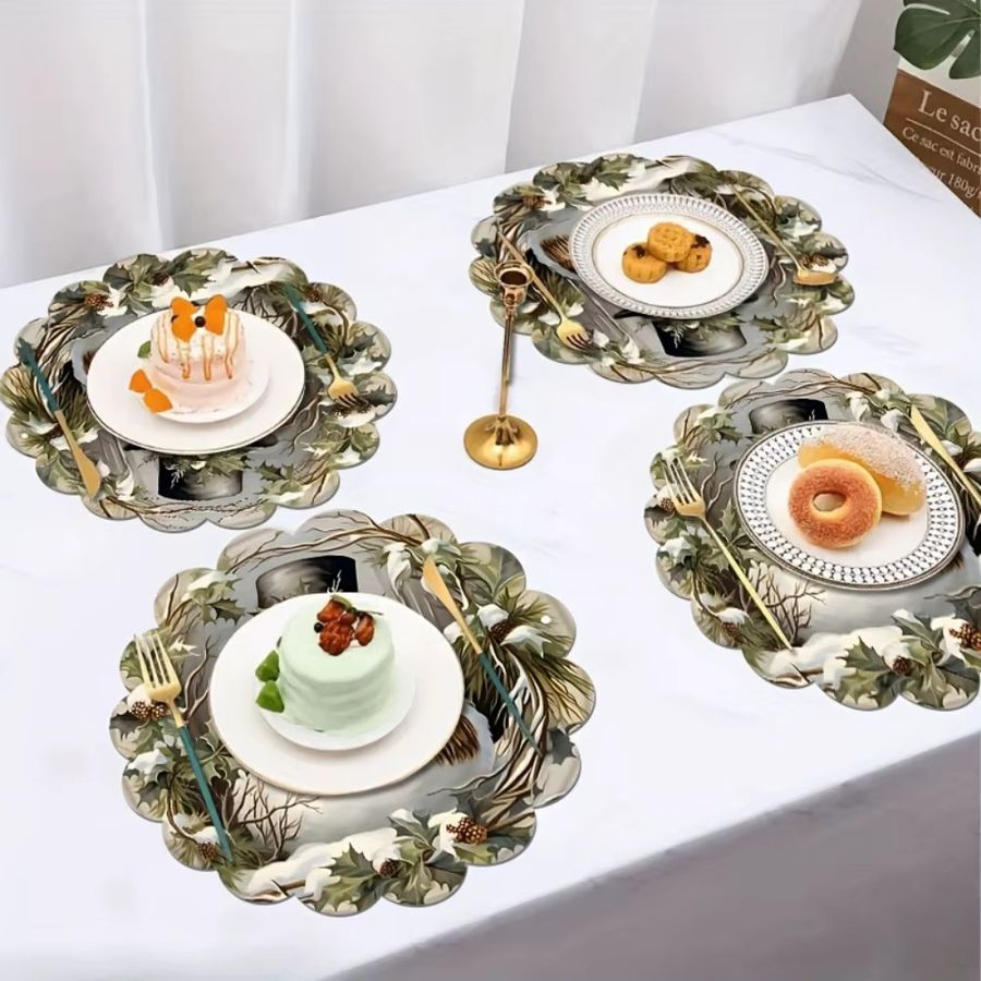 VIKAMA Schneemann-Tischset, 4-teiliges Set wasserdichte Weihnachtstischdekoration für dein festliches Weihnachtsessen - Bild 3